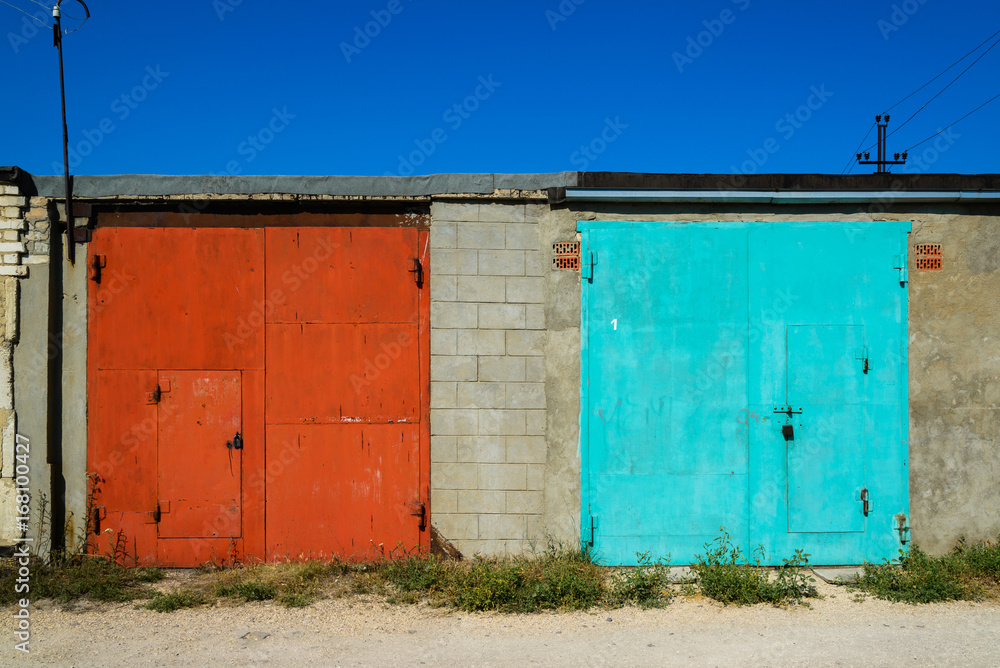 Brick garages with metal gates of garage cooperative Brick garages with metal gates of garage cooperative
