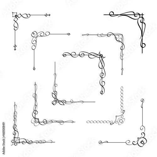 Calligraphic corner frame element set classical vintage style for wedding or decoration