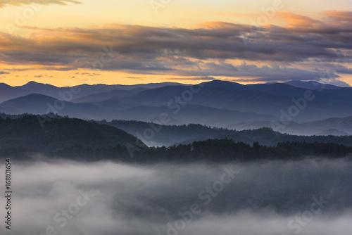 Smoky Mountains on Foggy Morning at Sunrise