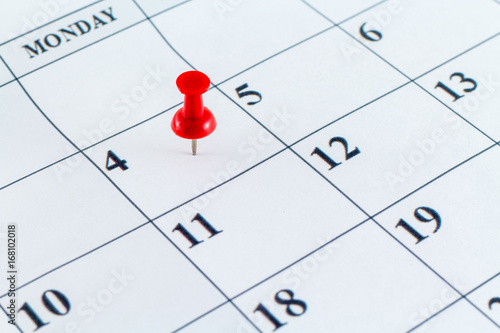 Calendar Date planner with Red Pin Point