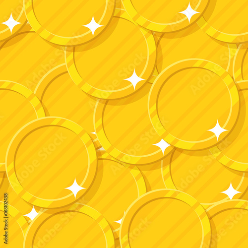 Golden coin seamless pattern. Budget information, current financial position, money and possessions decoration. Cartoon vector illustration