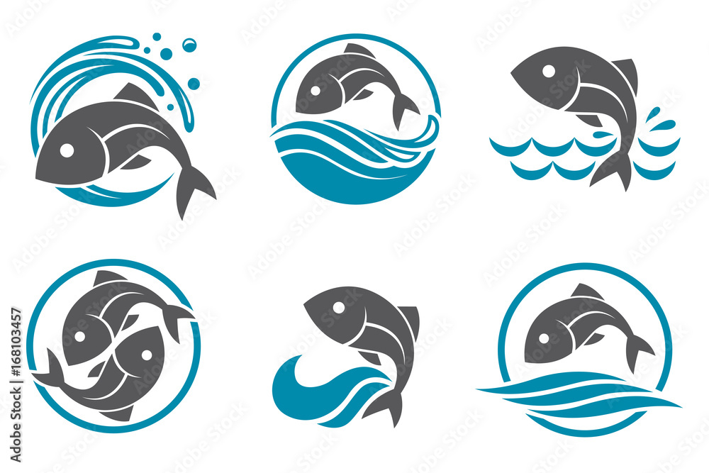 Obraz premium collection of fish icon with waves