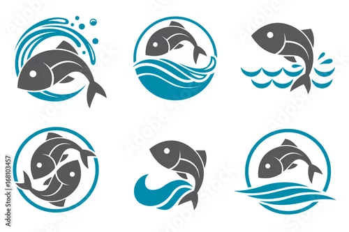 Obraz zbiór ikon ryb z falami