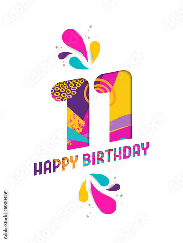 Happy birthday 11 year paper cut greeting card