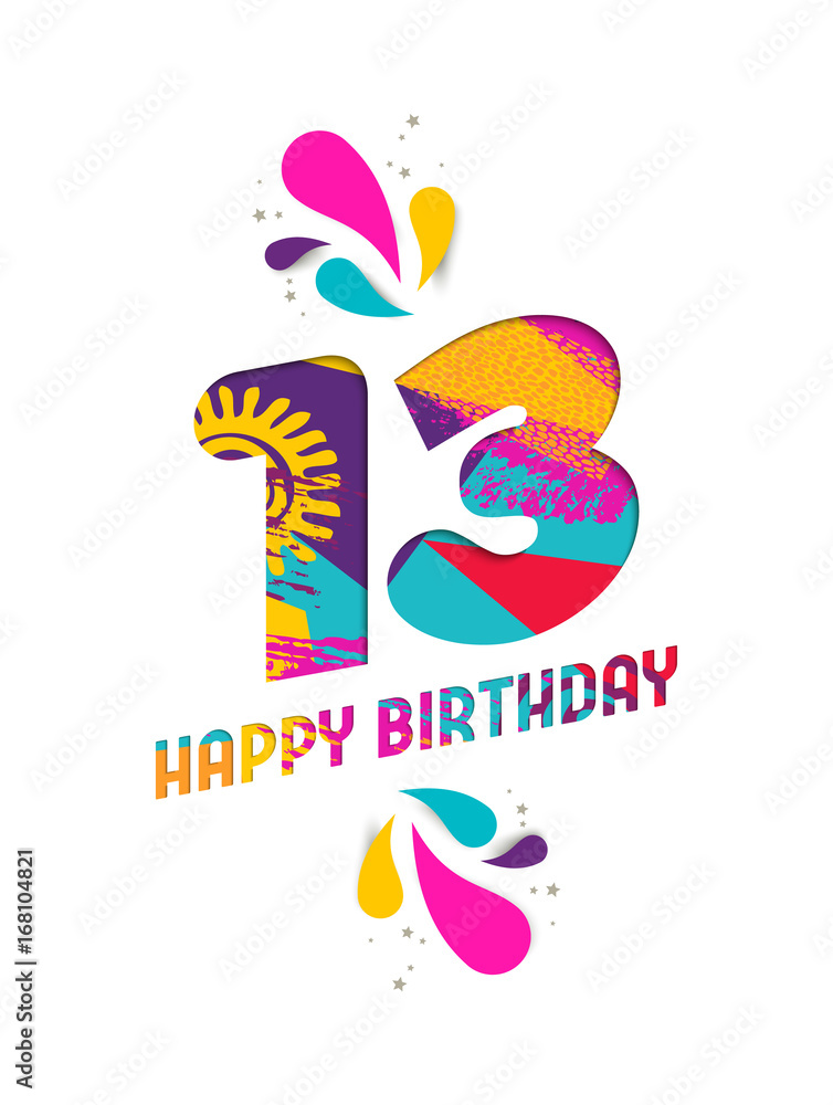 Happy birthday 13 year paper cut greeting card Happy birthday 13 year paper cut greeting card