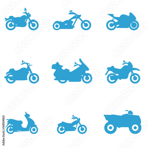 Icons for different types of motorcycles / There are icons for motorcycles like motorbike, scooter, and sport bike
