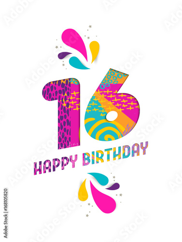 Happy birthday 16 year paper cut greeting card