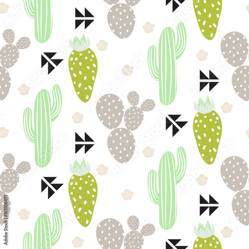 Cactus plant vector seamless pattern. Abstract hipster desert nature fabric print. Green mint cacti on white for wallpaper and textile apparel.