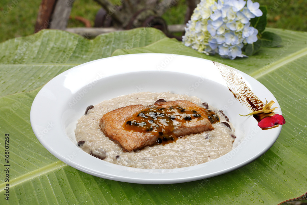 Risotto with salmon fillet