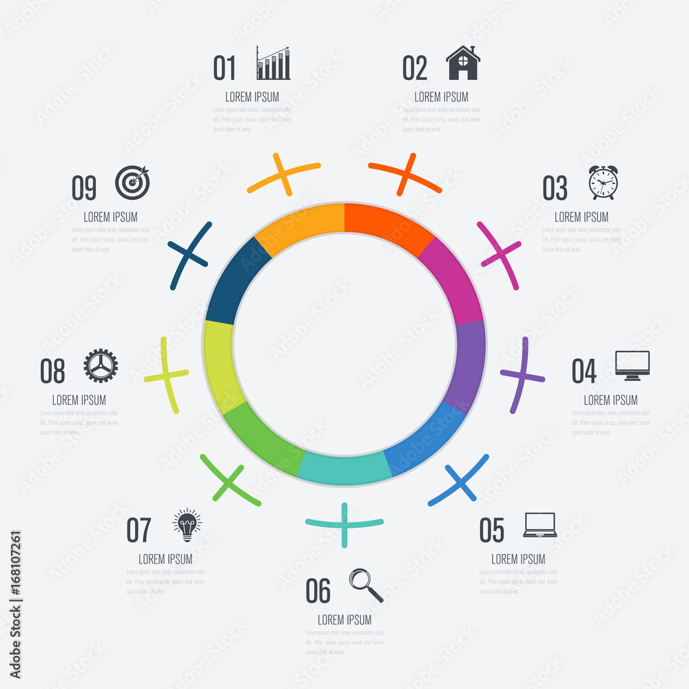 Infographics template 9 options with circle Infographics template 9 options with circle