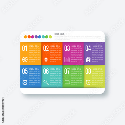 Business infographics template 8 steps with square