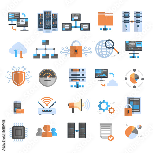 Data Connection Icons Set Cloud Computer Protection Database Synchronize Technology Concept Vector Illustration