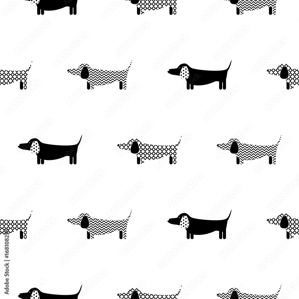 German badger-dog silhouette seamless vector monochrome pattern. Black and  white patterned puppy dachshund breed background for textile fabric print  and wallpaper. Stock Vector | Adobe Stock