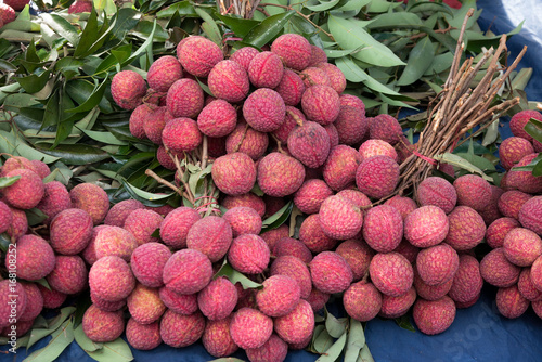 Fresh lychee fruit at market thailand in southeastasia. photo