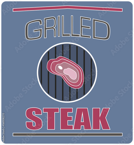 Grilled steak on blue background, vector, illustration.