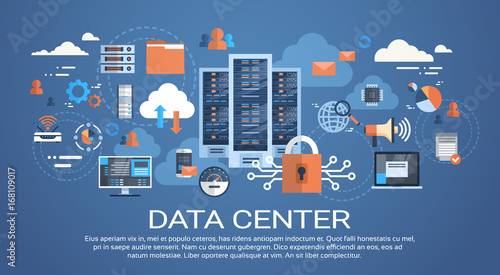 Data Center Cloud Computer Connection Hosting Server Database Synchronize Technology Vector Illustration