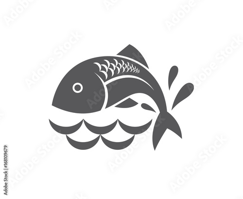 abstract black fish icon with waves