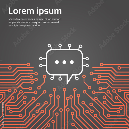 Chat Bubble Over Computer Chip Moterboard Background Social Media Network Data System Concept Banner Vector Illustration