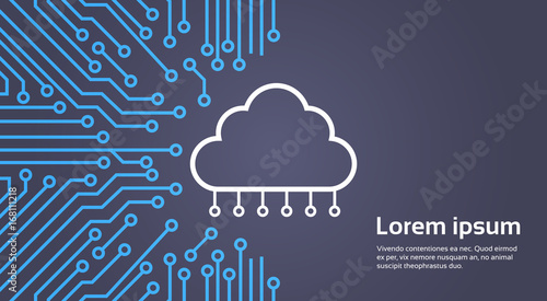 Cloud Database Over Computer Chip Moterboard Background Data Center System Concept Banner Vector Illustration
