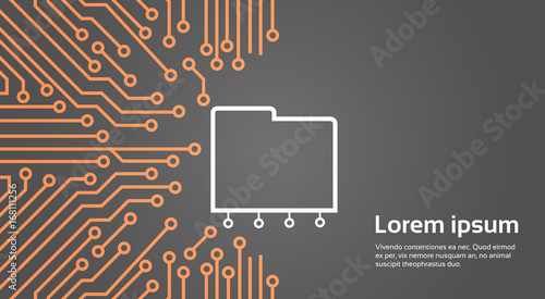 Database Over Computer Chip Moterboard Background Data Center System Concept Banner Vector Illustration