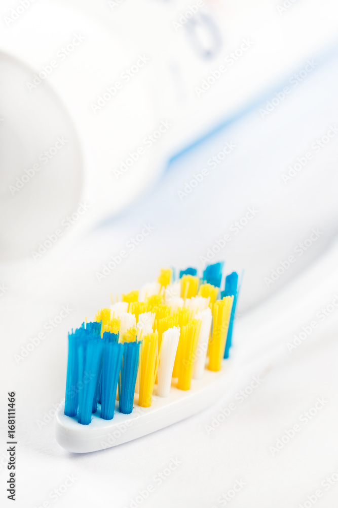 Closeup toothbrush isolated over white background with copy space for commercial advertisement Closeup toothbrush isolated over white background with copy space for commercial advertisement