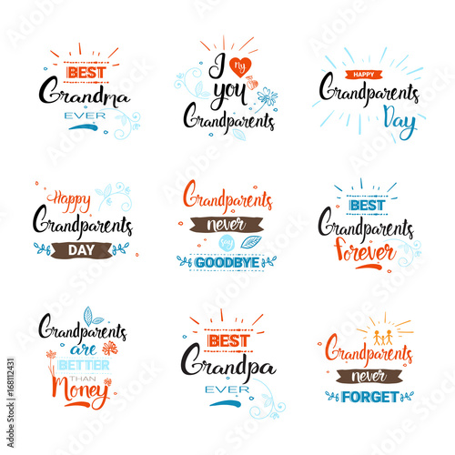 Happy Grandparents Day Greeting Card Banners Set Text Over White Background Vector Illustration
