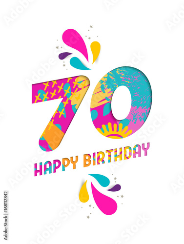 Happy birthday 70 year paper cut greeting card