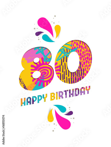 Happy birthday 80 year paper cut greeting card
