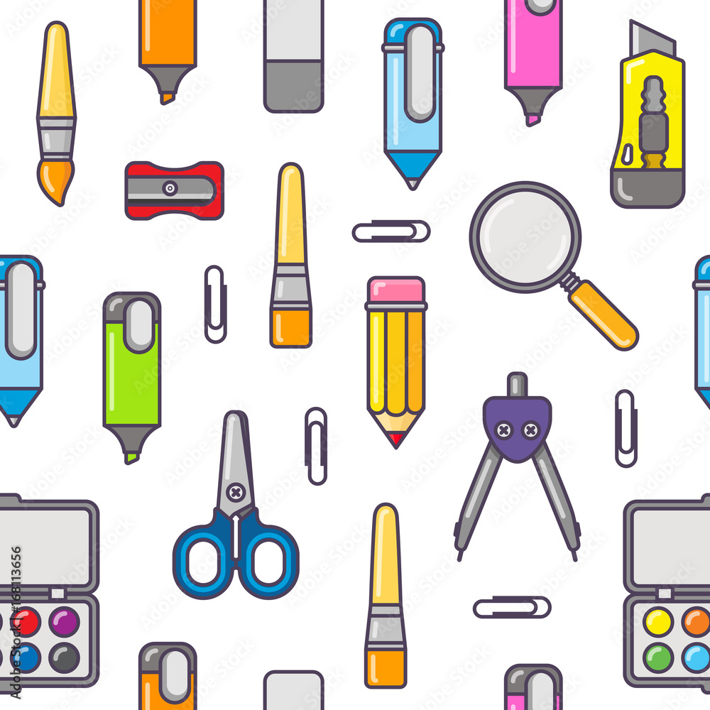 Vector template of back to school sale. School stationery icons and text. Sale poster concept in flat design style. Vector template of back to school sale. School stationery icons and text. Sale poster concept in flat design style.