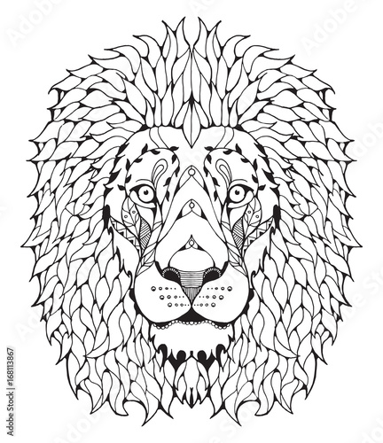 Fototapeta Naklejka Na Ścianę i Meble -  Lion head zentangle stylized, vector, illustration, freehand pencil, hand drawn, pattern. Zen art. Anti stress coloring books for kids and adults.