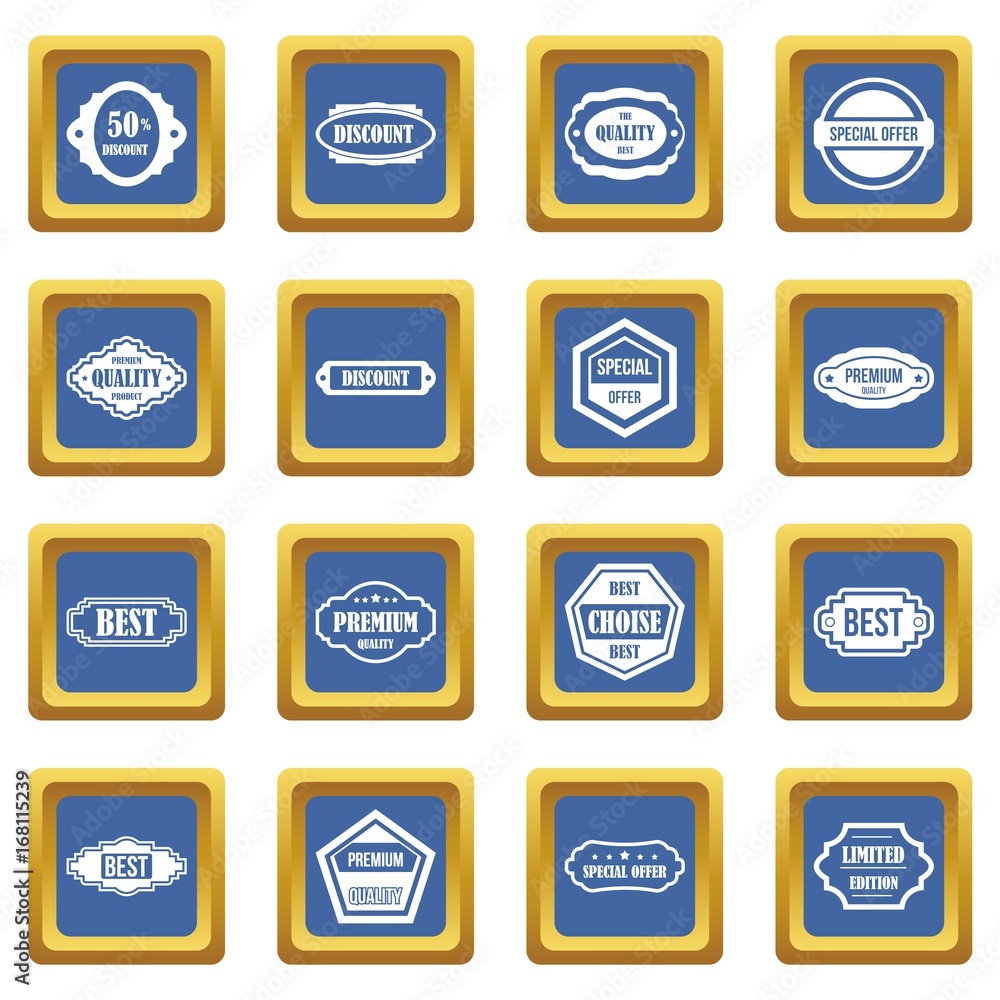 Golden labels icons set blue