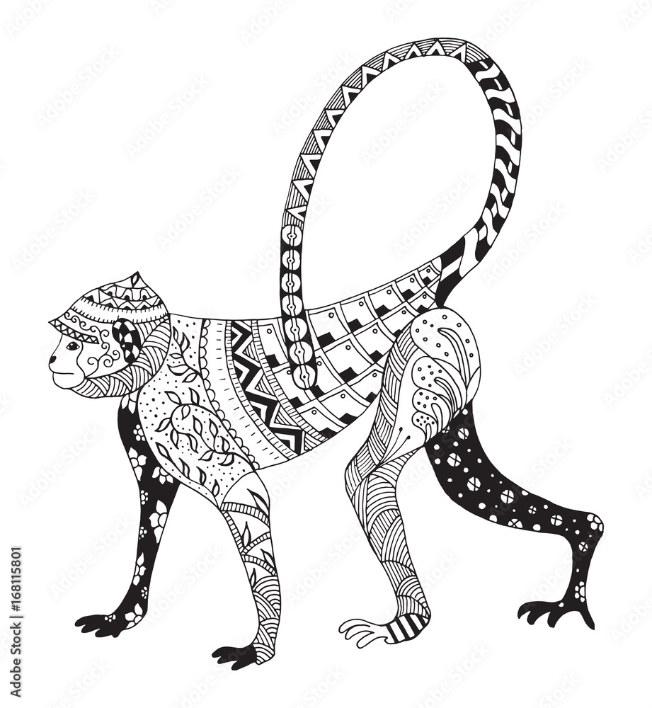 Fototapeta premium Zentangle stylized monkey, chinese zodiac, vector, illustration, pattern. Zen art. Anti stress coloring books for kids and adults.