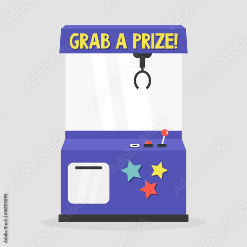 Grab a prize. Toy grabber. One-armed bandit. Slot machine / flat editable vector illustration, clip art