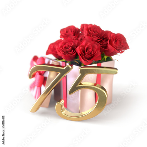 Canvas Print birthday concept with red roses in gift isolated on white background