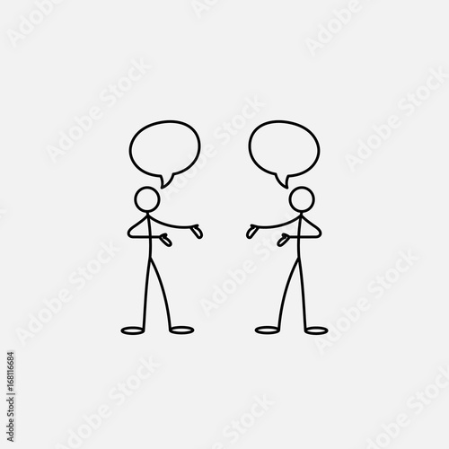 Cartoon icon of sketch stick figures in cute miniature scenes.
