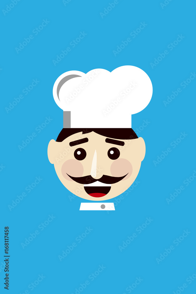 Smiling Chef on Blue Background Flat Icon Illustration Smiling Chef on Blue Background Flat Icon Illustration