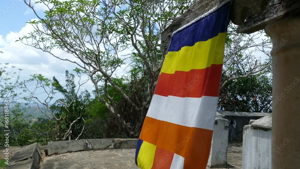 Buddhism flag at Mulkirigala Raja Maha Vihara an ancient and an