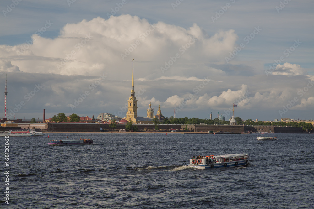 Landmark  Admiralty historic building background St. Petersburg Russia June 2017 