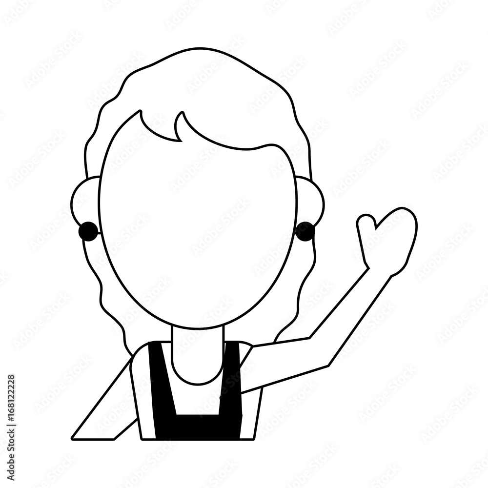 woman stretching arm avatar icon image vector illustration design black line