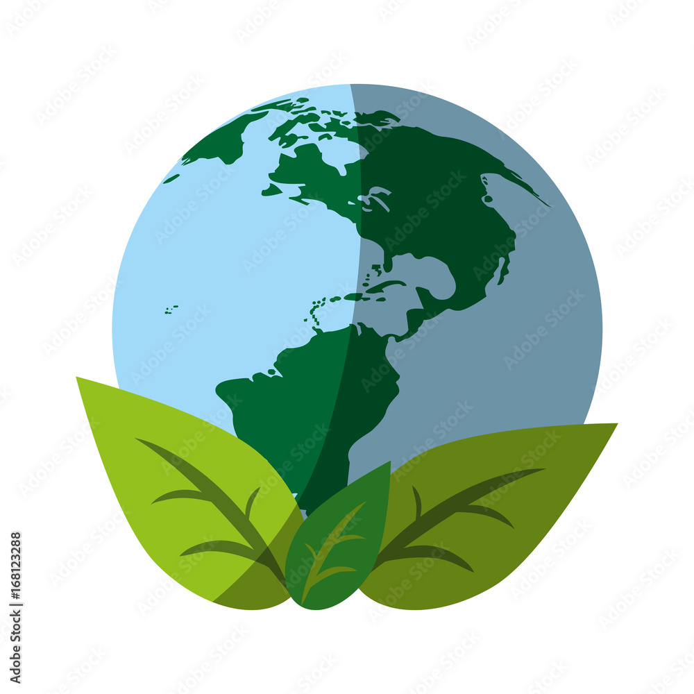 planet with leaves eco friendly icon image vector illustration design