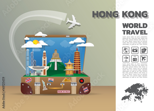 Hong kong Landmark Global Travel And Journey Infographic luggage.3D Design Vector Template.vector/illustration. can be used for your business, advertisement or artwork.