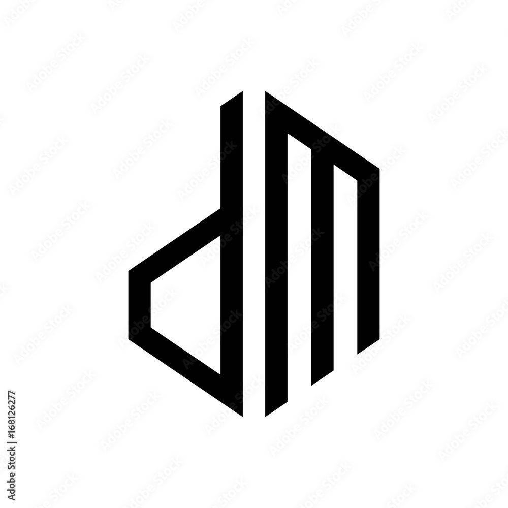 initial letters logo dm black monogram hexagon shape vector initial letters logo dm black monogram hexagon shape vector
