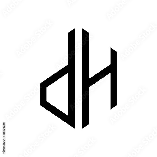 initial letters logo dh black monogram hexagon shape vector