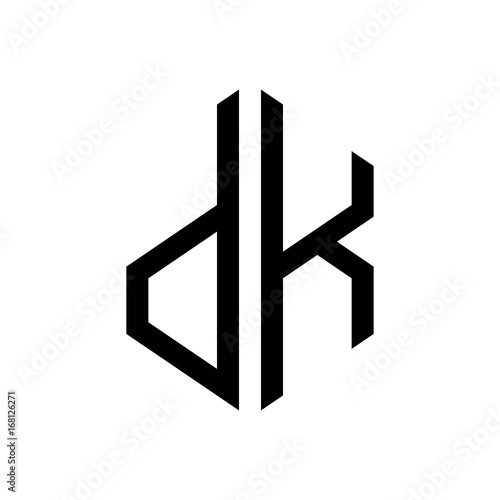initial letters logo dk black monogram hexagon shape vector