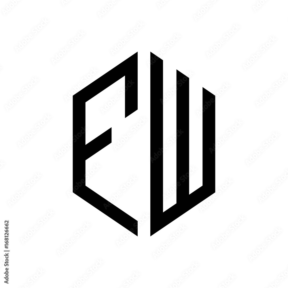 initial letters logo fw black monogram hexagon shape vector initial letters logo fw black monogram hexagon shape vector