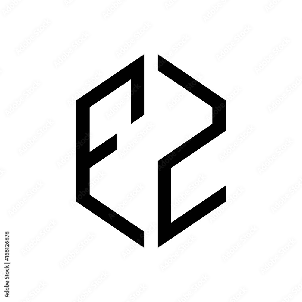 initial letters logo fz black monogram hexagon shape vector