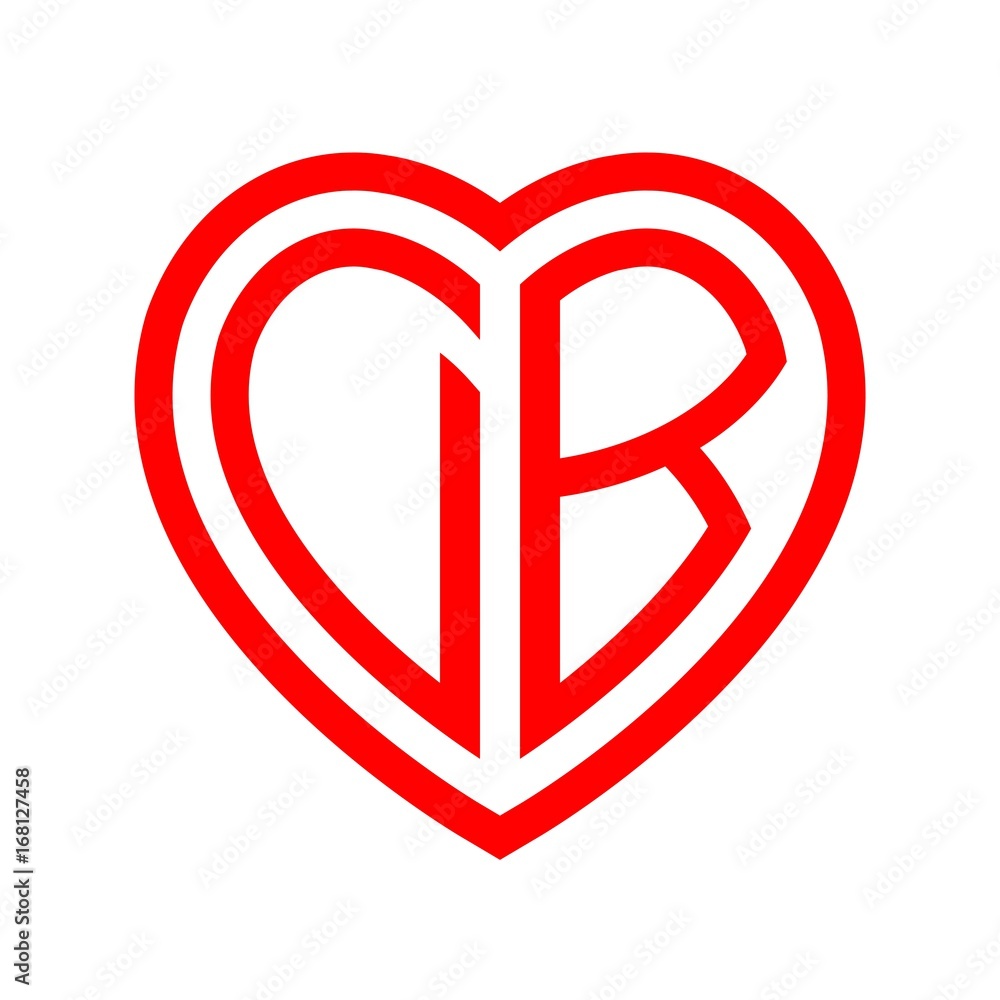 initial letters logo db red monogram heart love shape