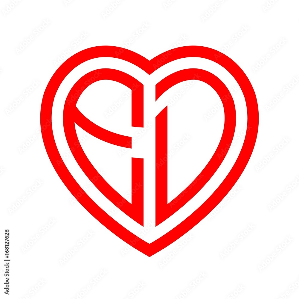 initial letters logo ed red monogram heart love shape Stock Vector ...