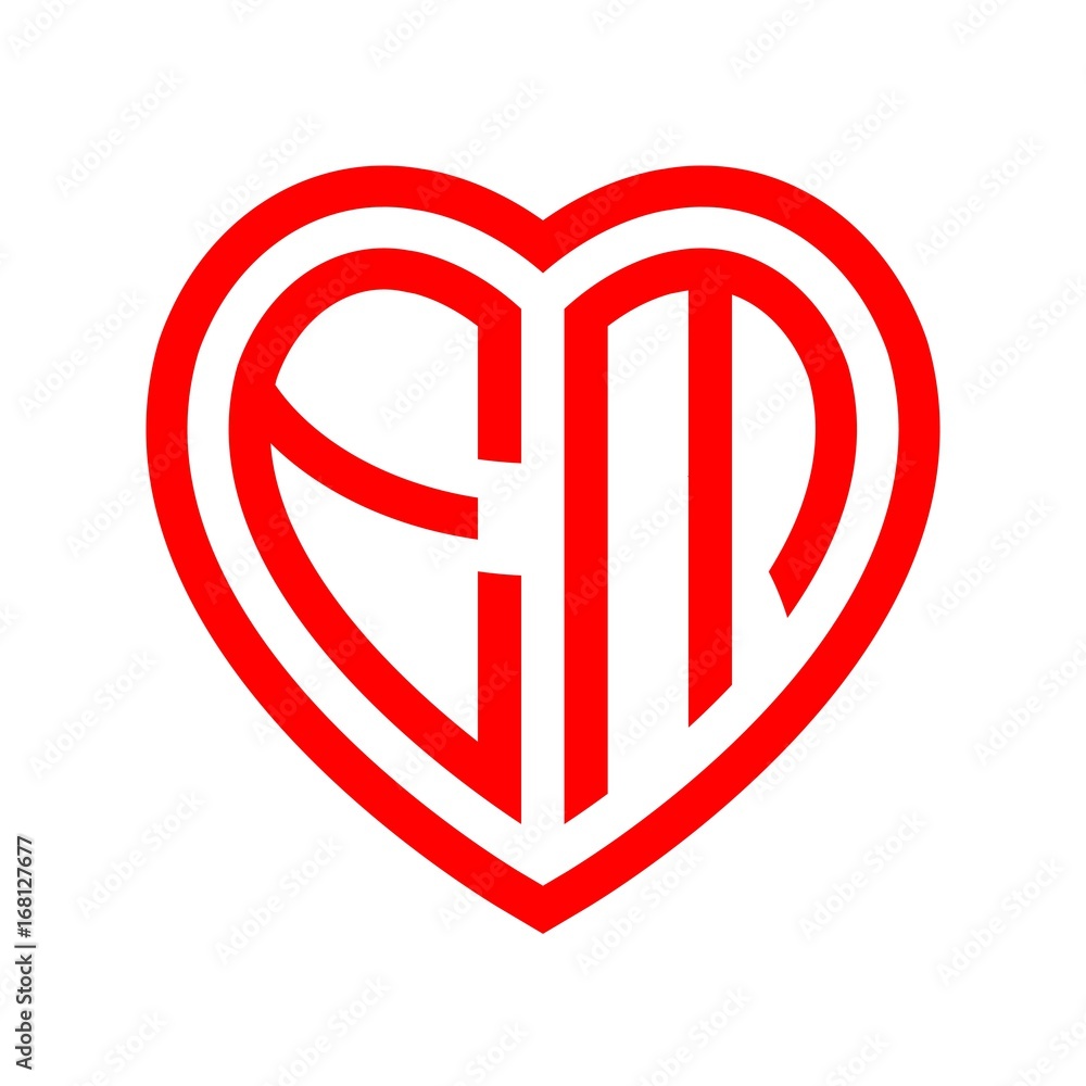 initial letters logo em red monogram heart love shape initial letters logo em red monogram heart love shape