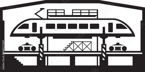 Trains repair workshop - vector illustration